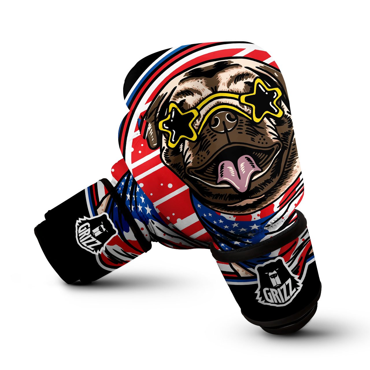 Pug Hipster Print Boxing Gloves-grizzshop