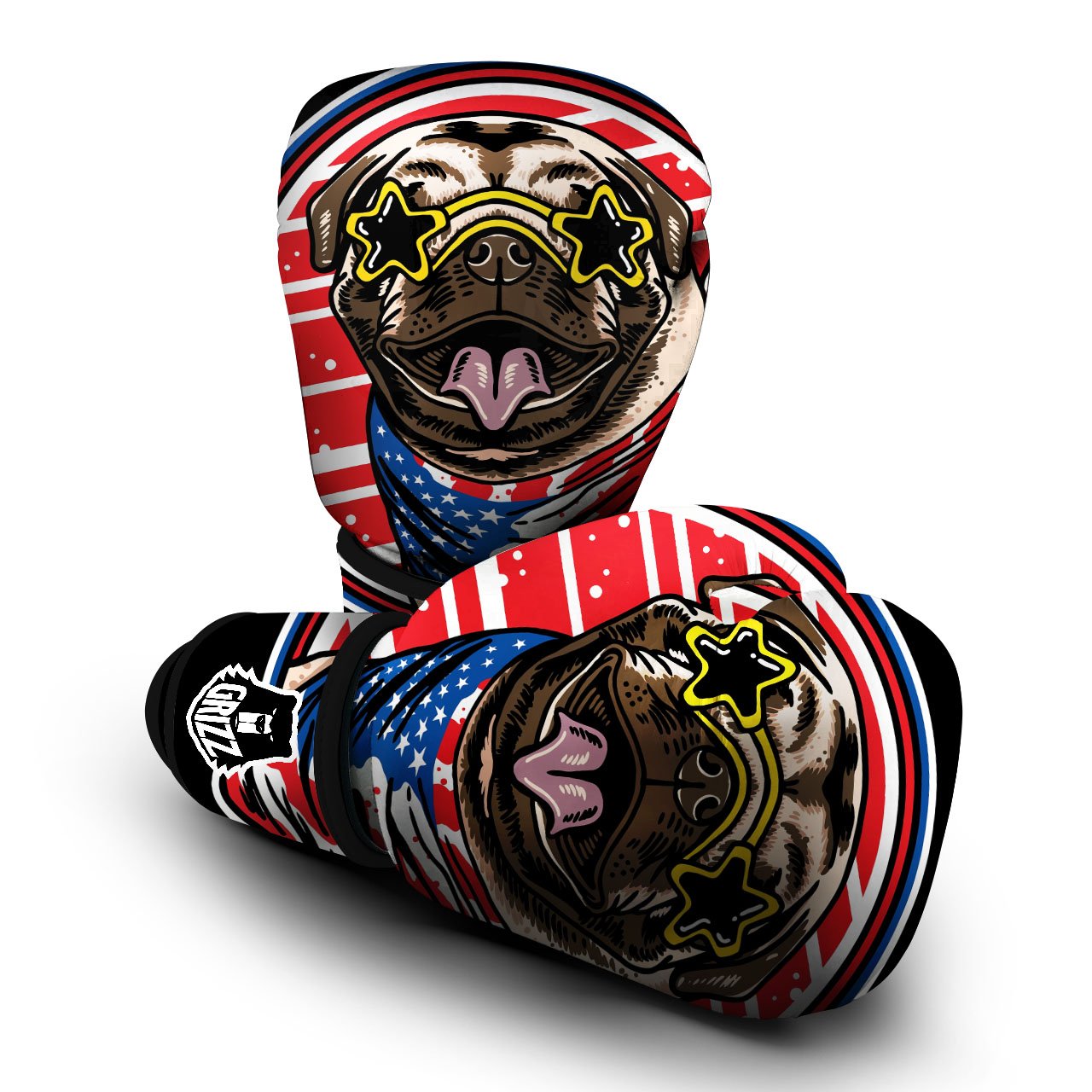 Pug Hipster Print Boxing Gloves-grizzshop