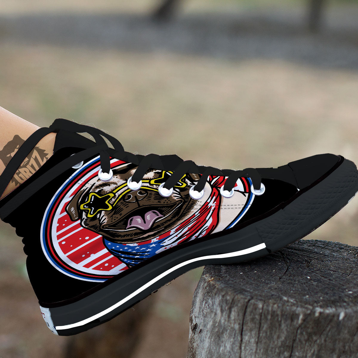 Pug Hipster Print High Top Shoes-grizzshop