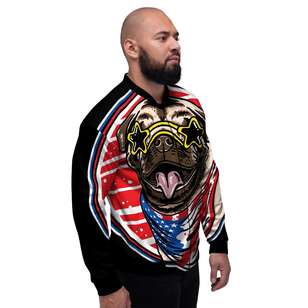 Pug Hipster Print Men's Bomber Jacket-grizzshop