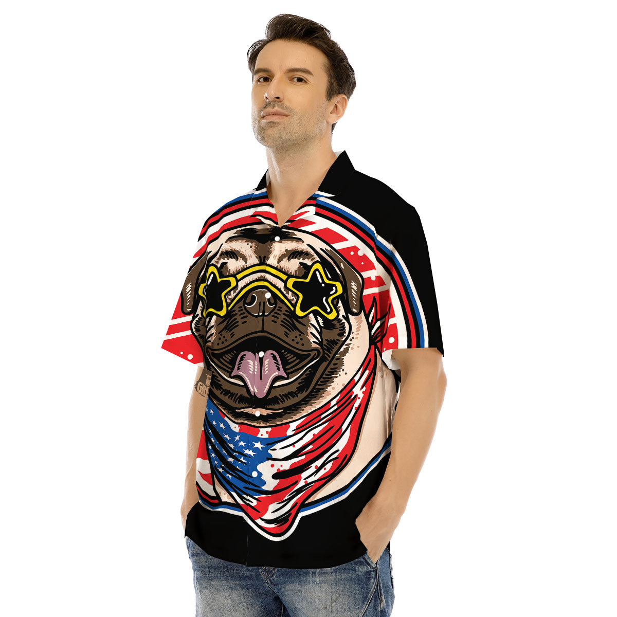 Pug Hipster Print Men's Hawaiian Shirt-grizzshop