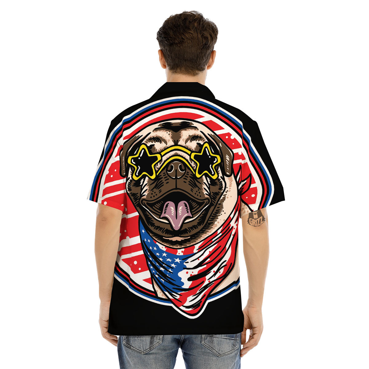 Pug Hipster Print Men's Hawaiian Shirt-grizzshop
