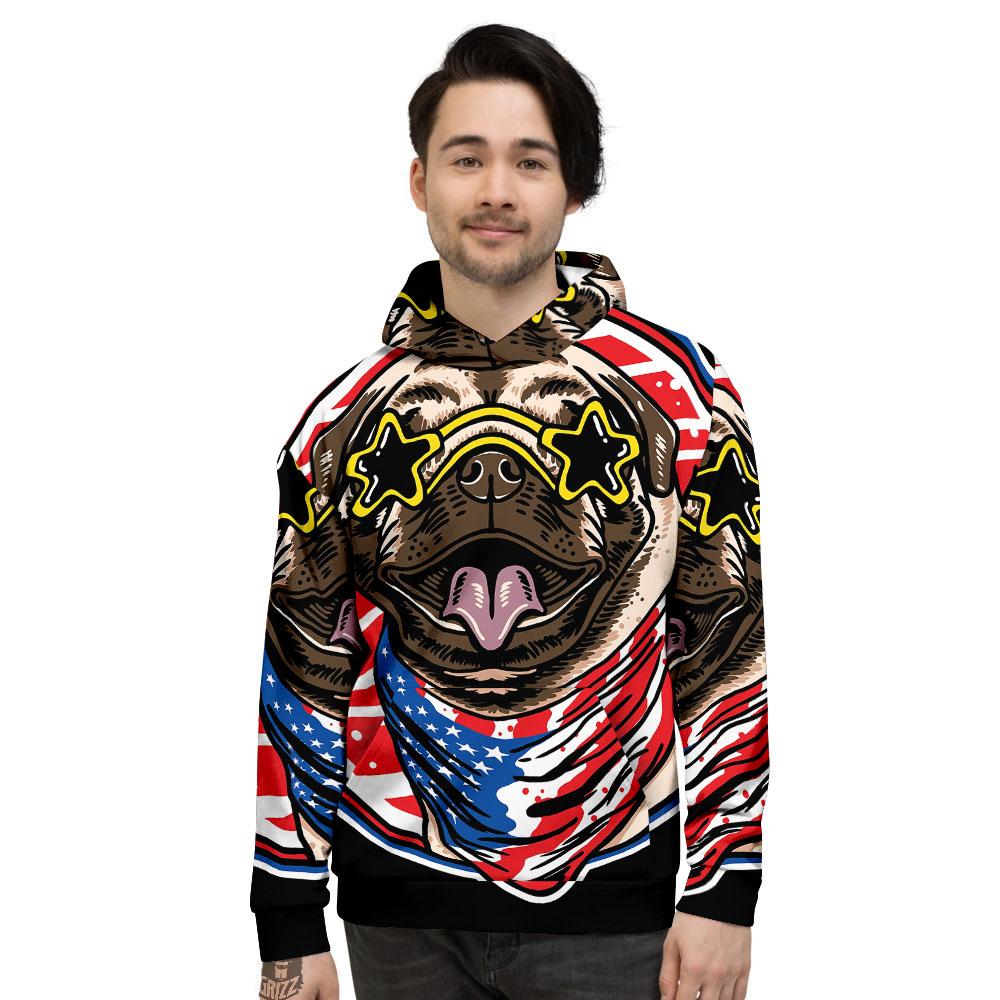 Pug Hipster Print Men's Hoodie-grizzshop