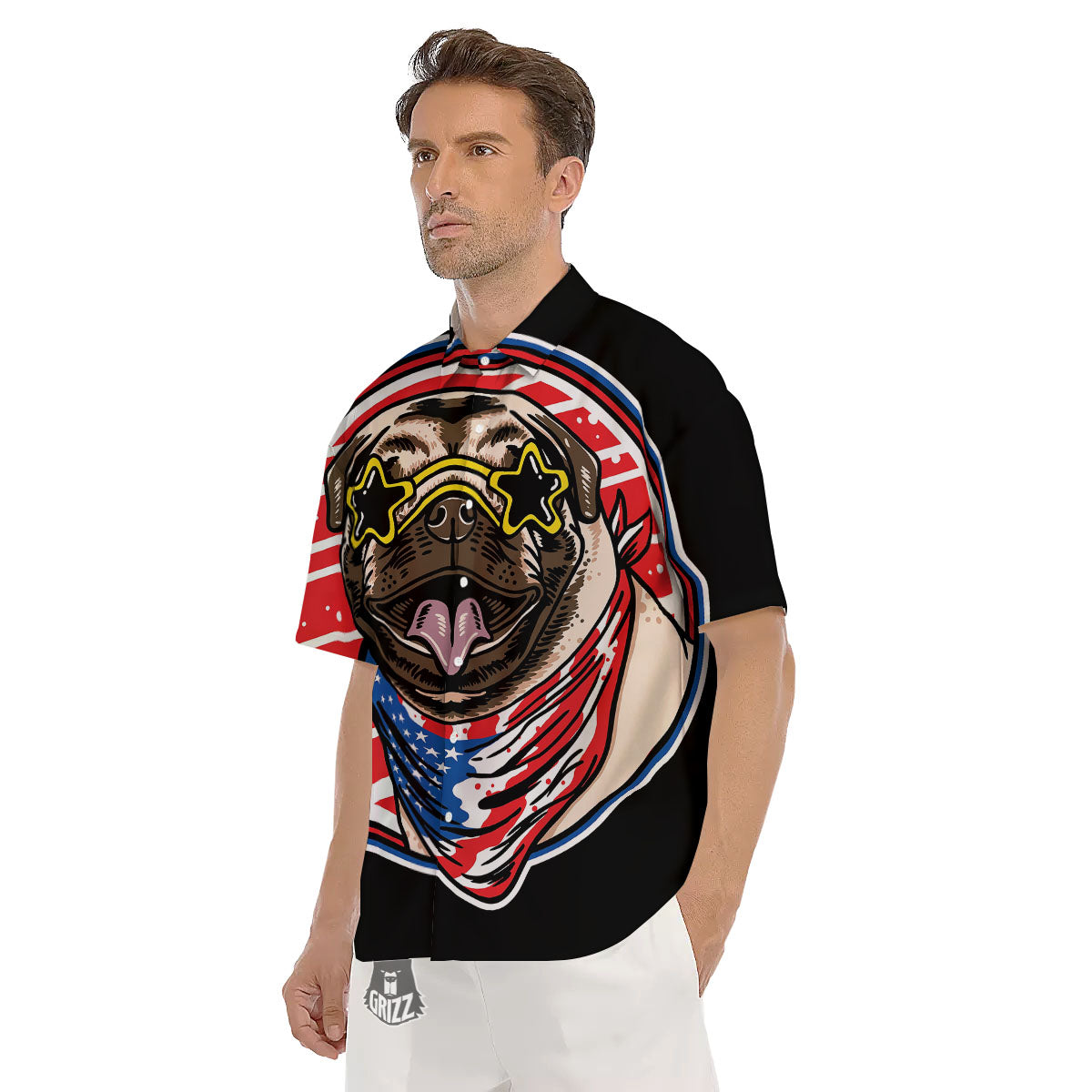 Pug Hipster Print Men's Short Sleeve Shirts-grizzshop