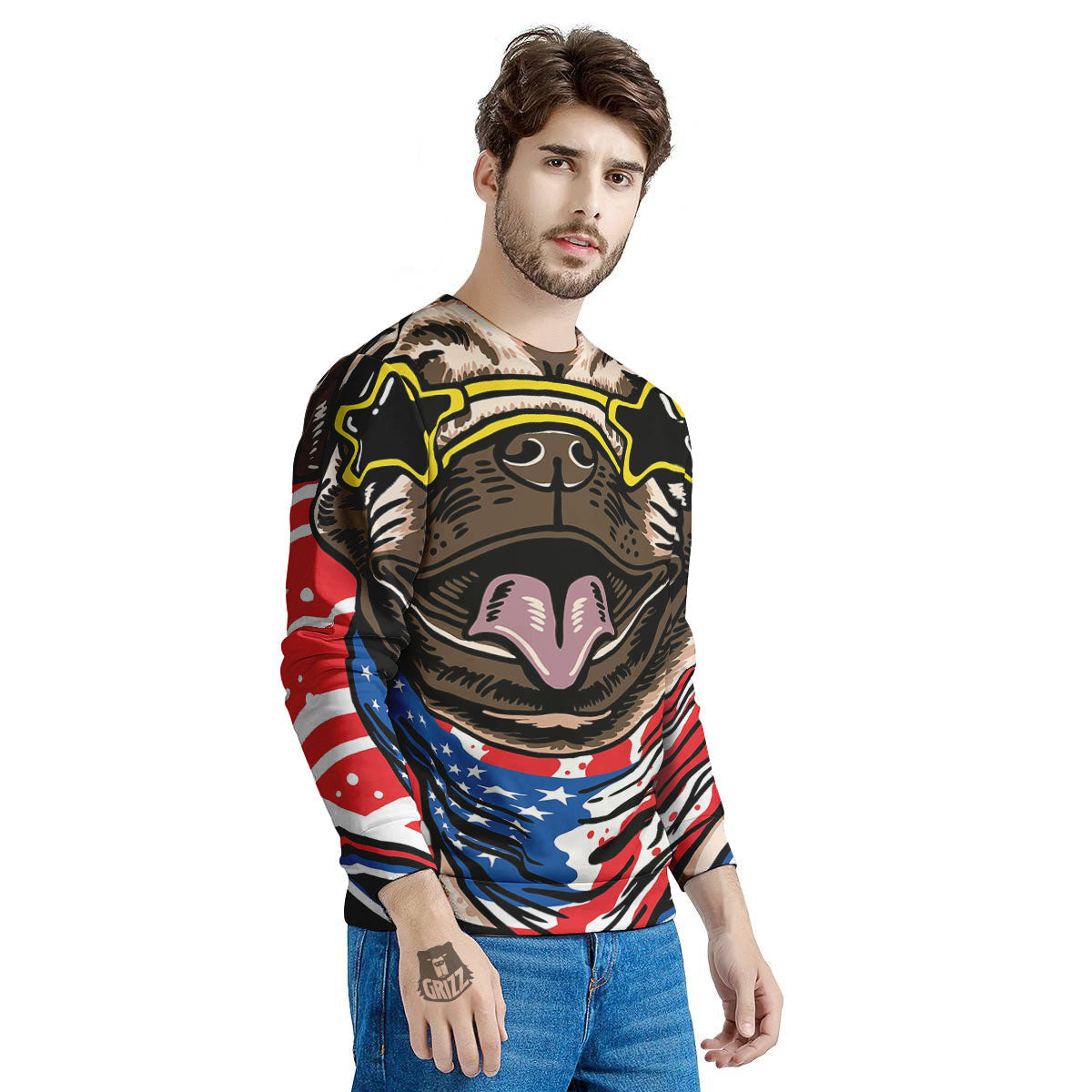 Pug Hipster Print Men's Sweatshirt-grizzshop