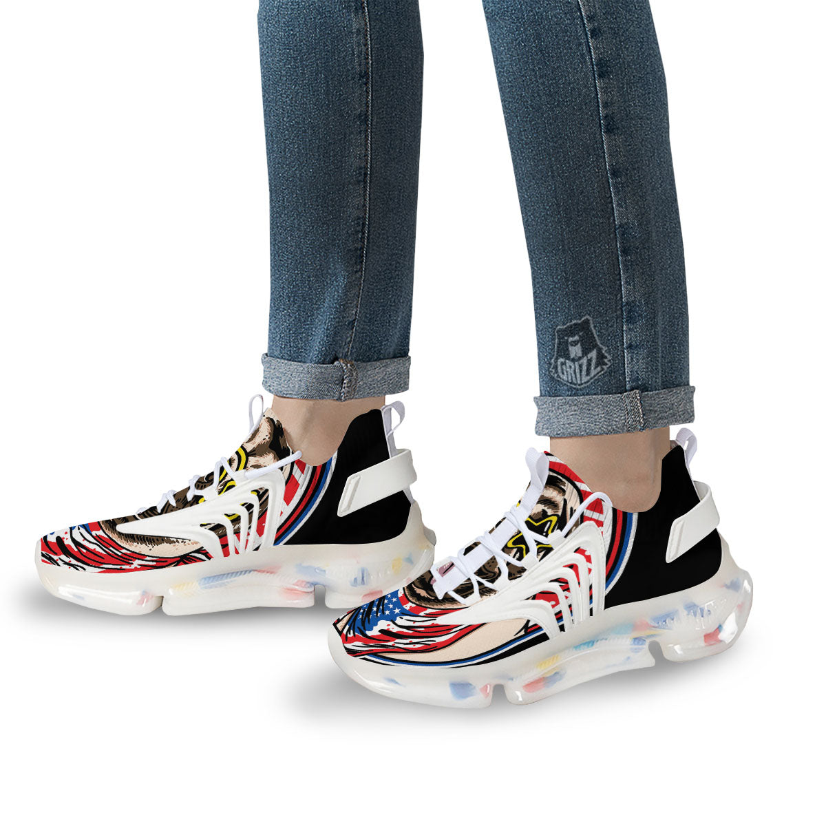 Pug Hipster Print White Gym Shoes-grizzshop