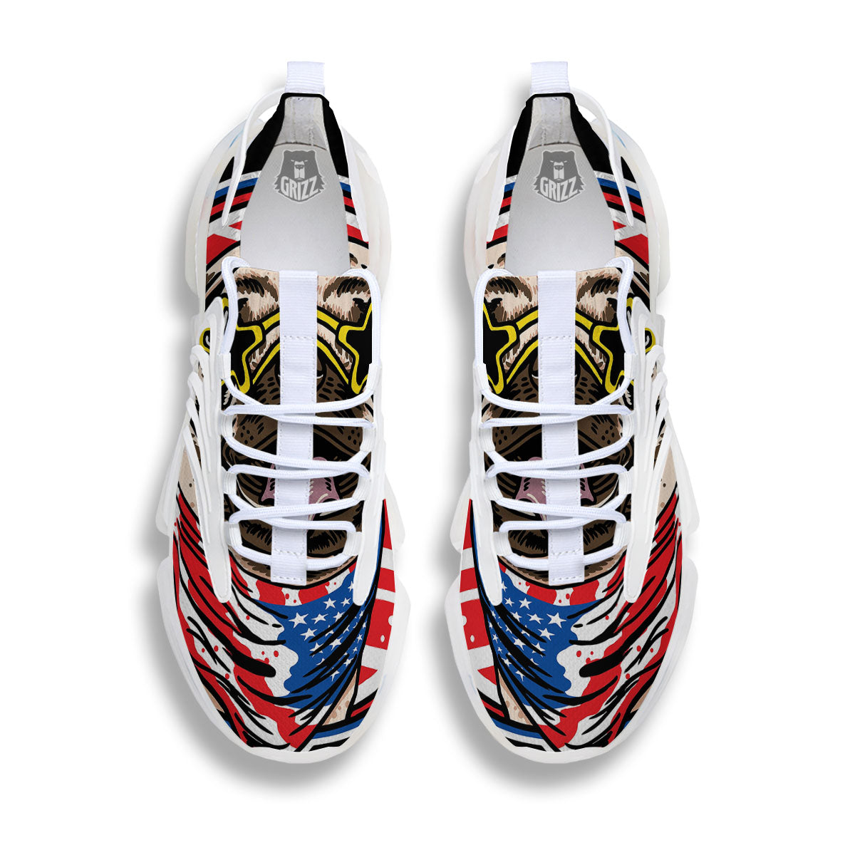 Pug Hipster Print White Gym Shoes-grizzshop