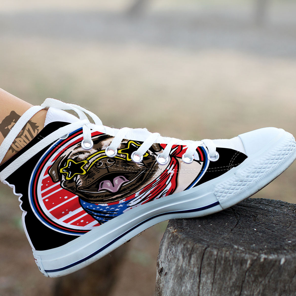 Pug Hipster Print White High Top Shoes-grizzshop