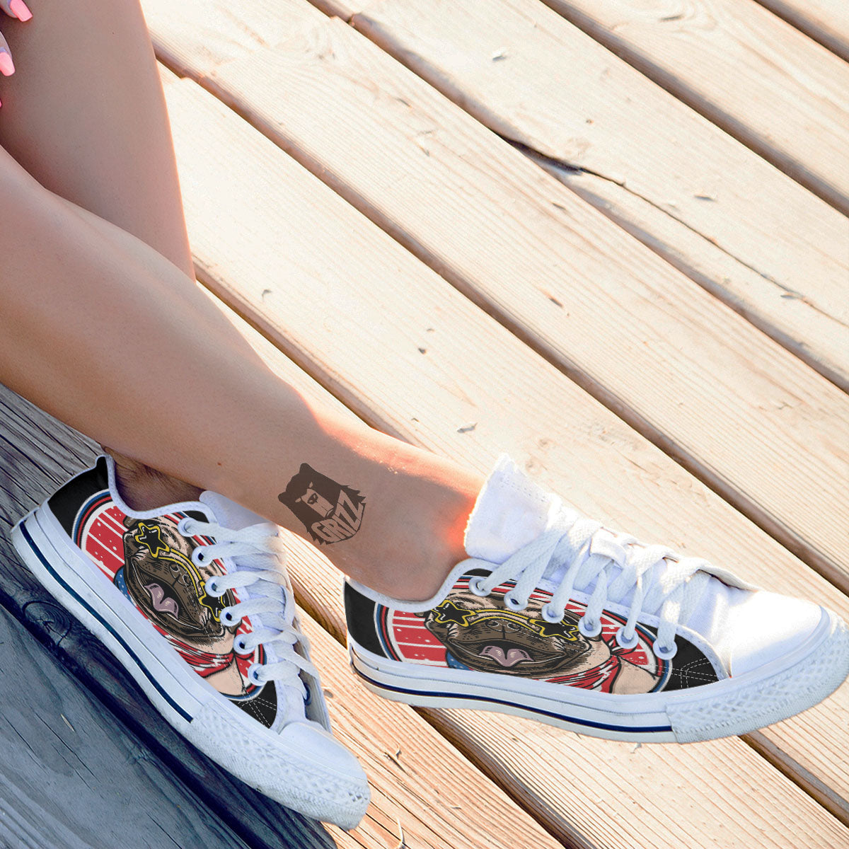 Pug Hipster Print White Low Top Shoes-grizzshop