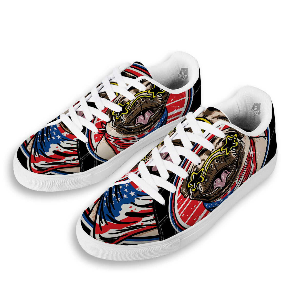 Pug Hipster Print White Low Top Sneakers-grizzshop