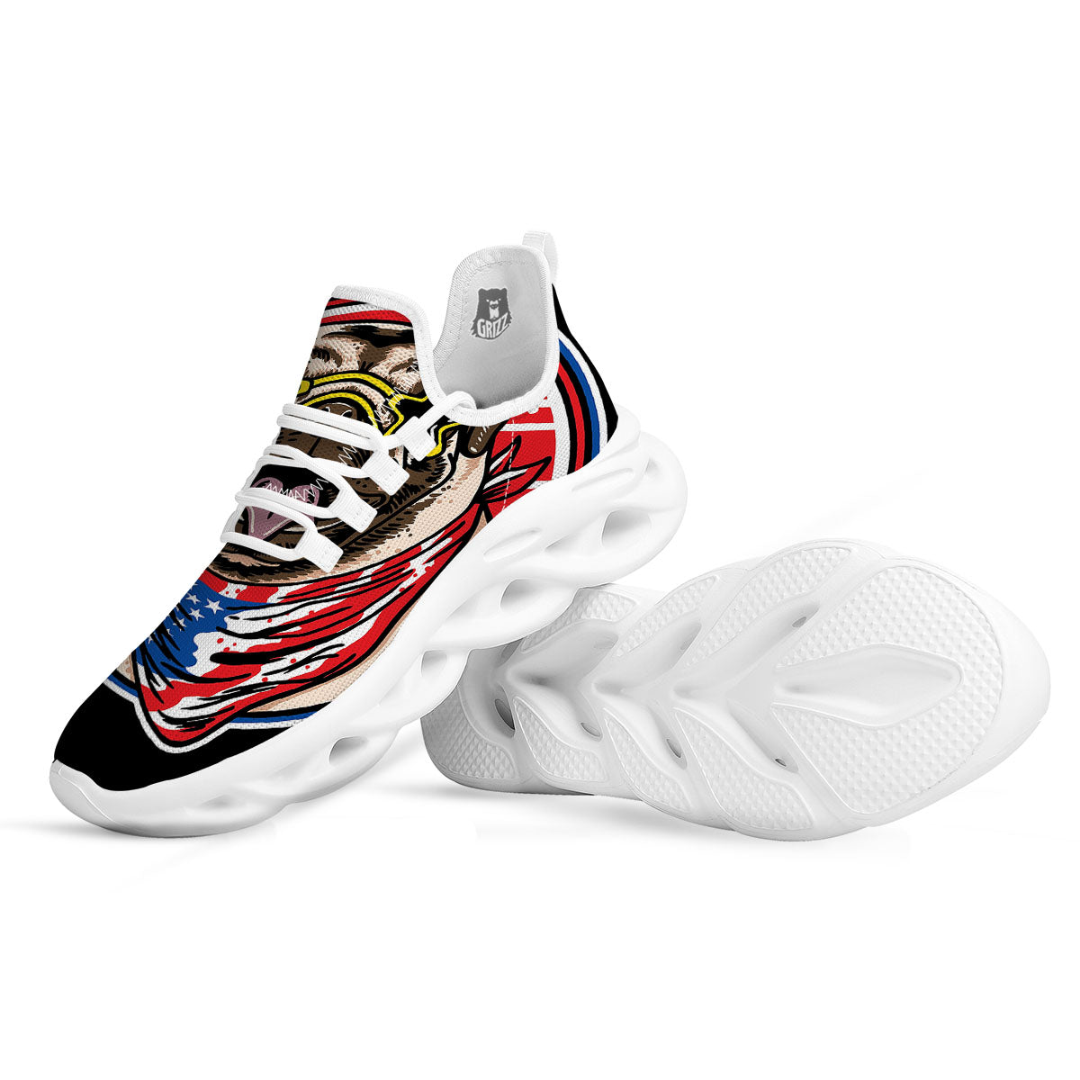 Pug Hipster Print White Running Shoes-grizzshop