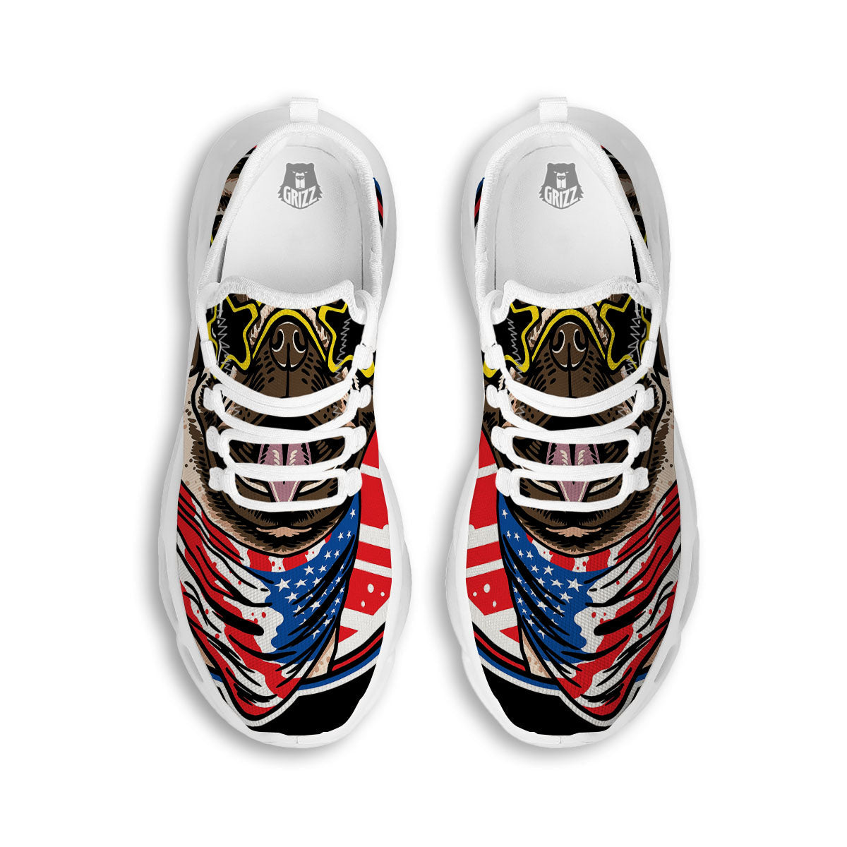 Pug Hipster Print White Running Shoes-grizzshop