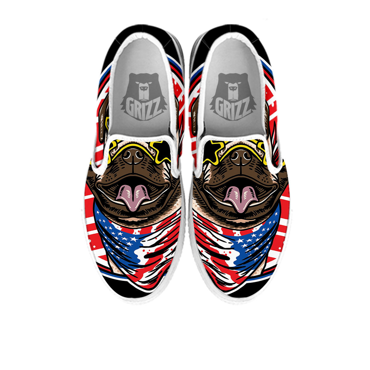 Pug Hipster Print White Slip On Shoes-grizzshop