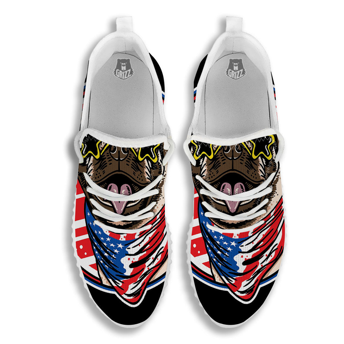 Pug Hipster Print White Walking Shoes-grizzshop