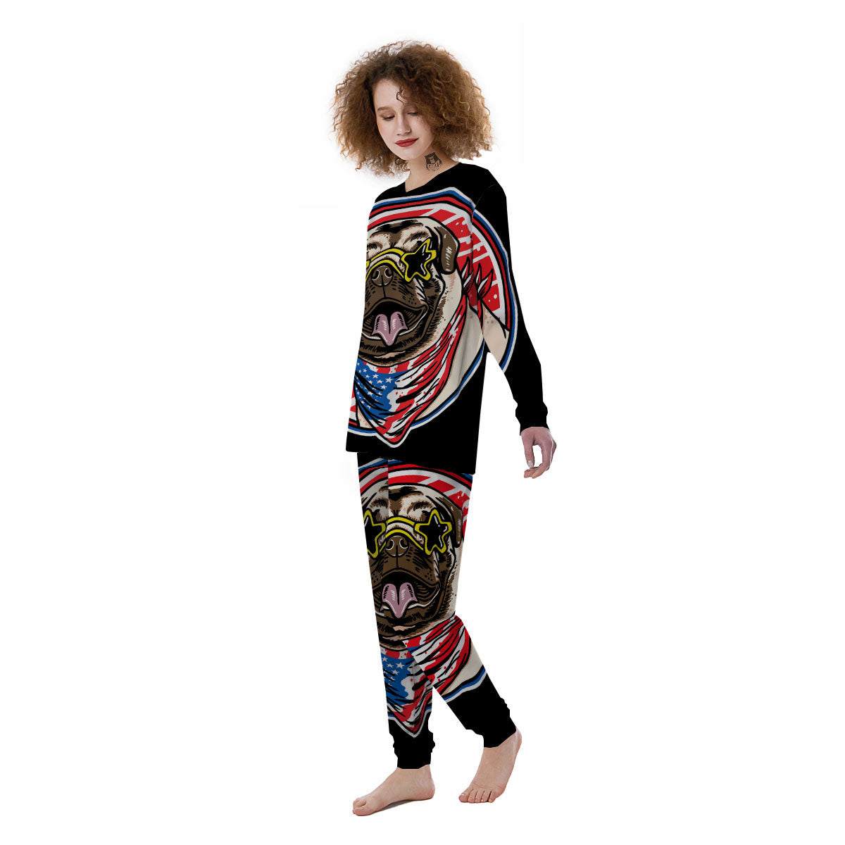 Pug Hipster Print Women's Pajamas-grizzshop
