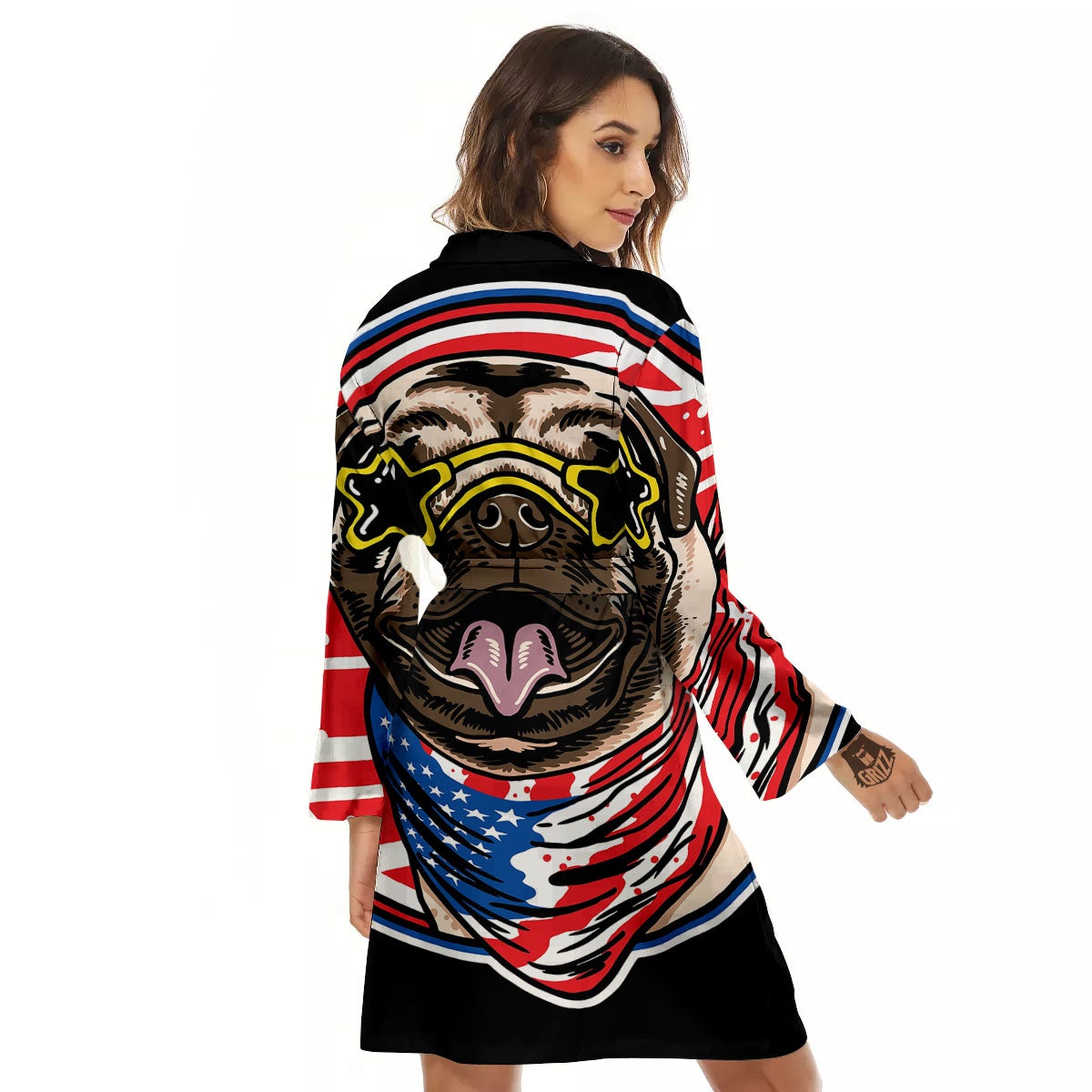 Pug Hipster Print Women's Robe-grizzshop