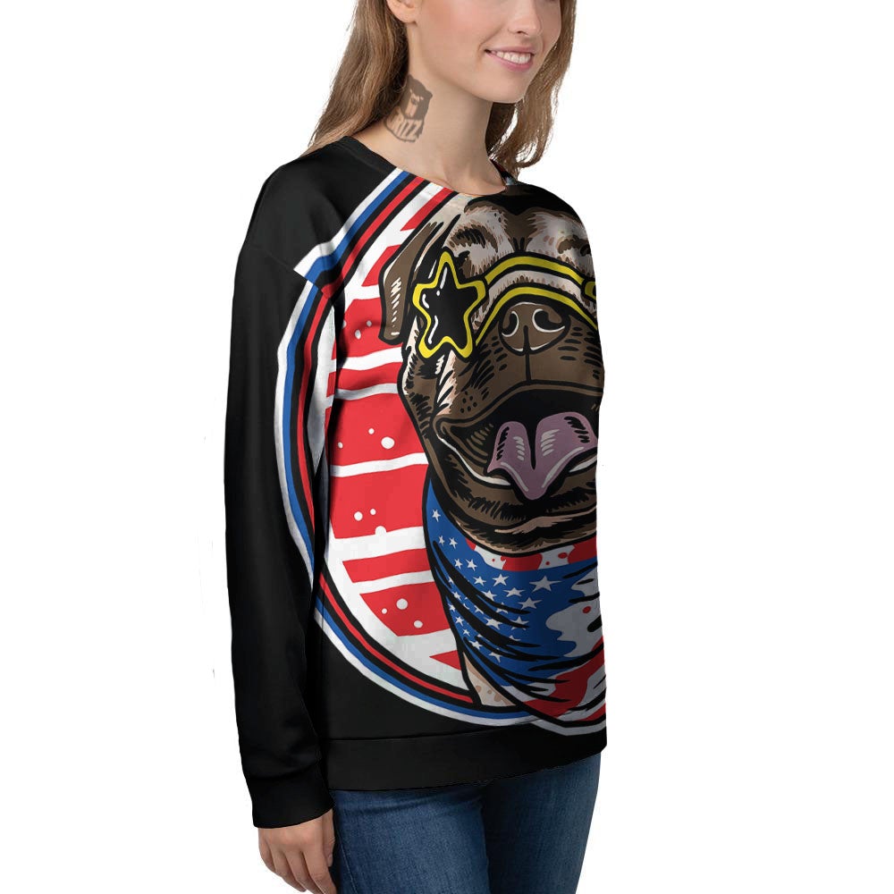 Pug Hipster Print Women's Sweatshirt-grizzshop