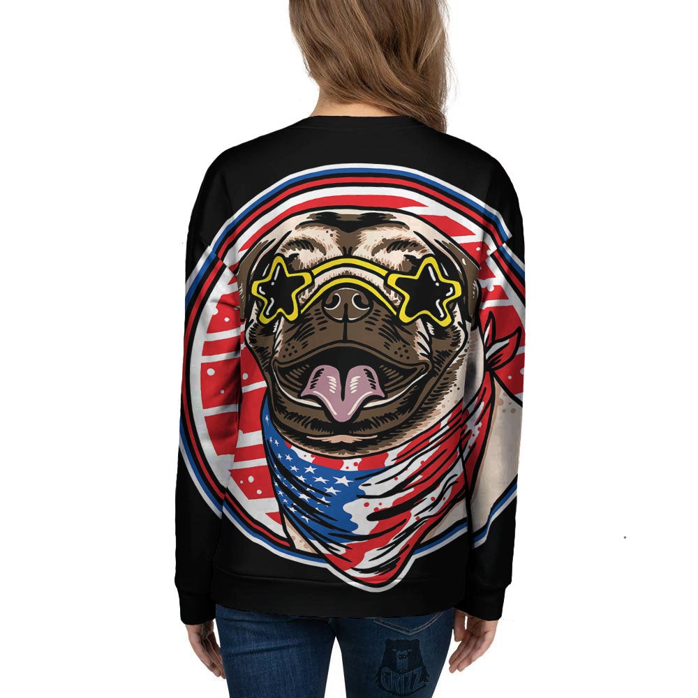 Pug Hipster Print Women's Sweatshirt-grizzshop
