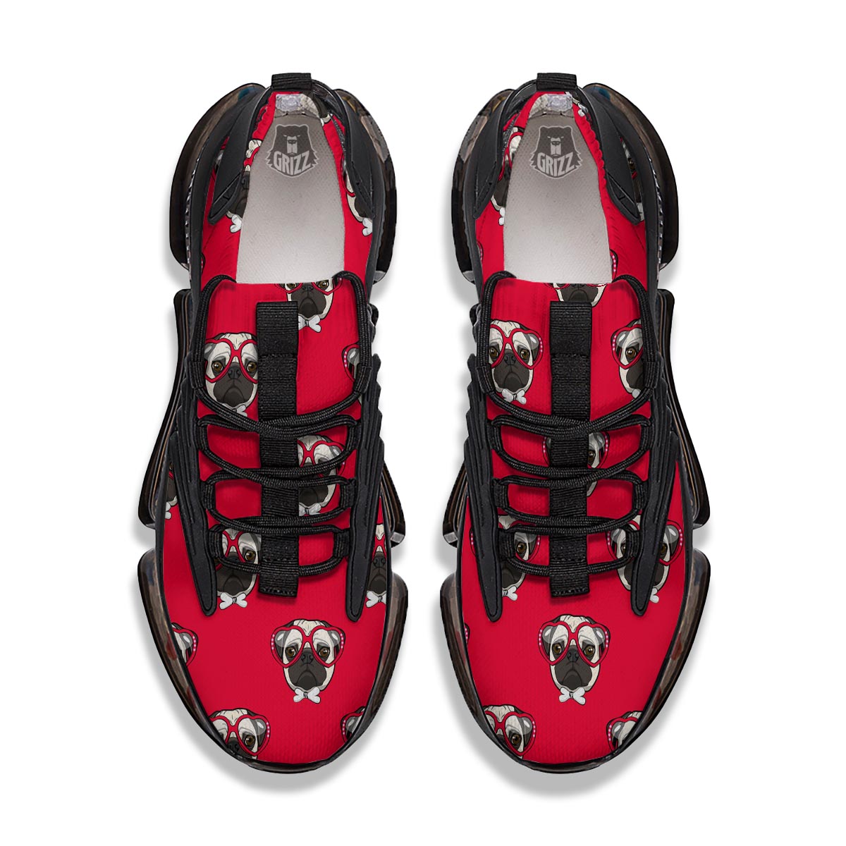 Pug Red Glasses Print Pattern Black Gym Shoes-grizzshop