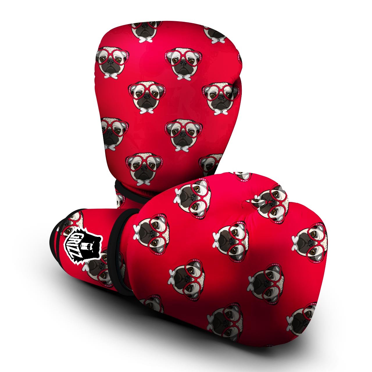 Pug Red Glasses Print Pattern Boxing Gloves-grizzshop