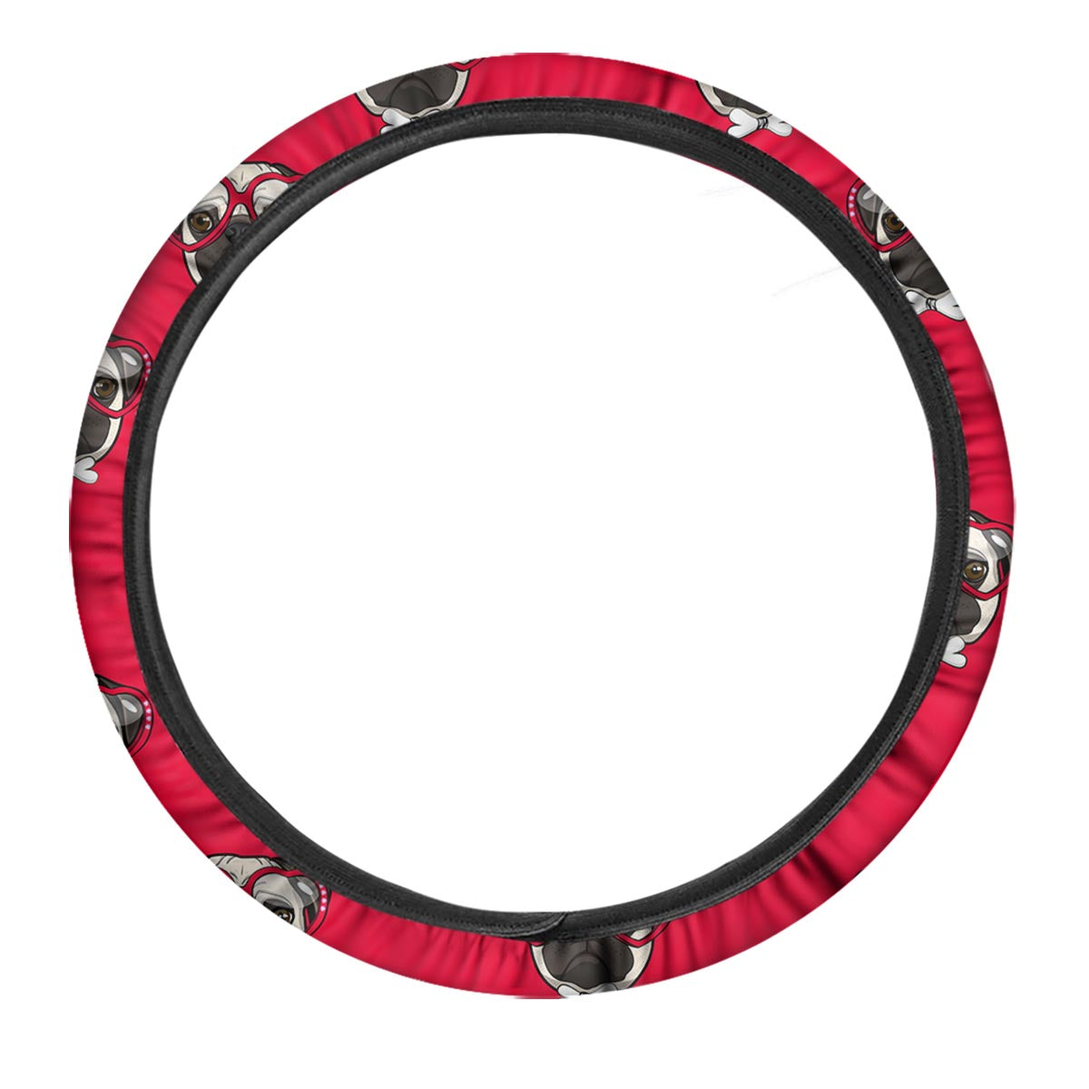 Pug Red Glasses Print Pattern Car Steering Wheel Cover-grizzshop