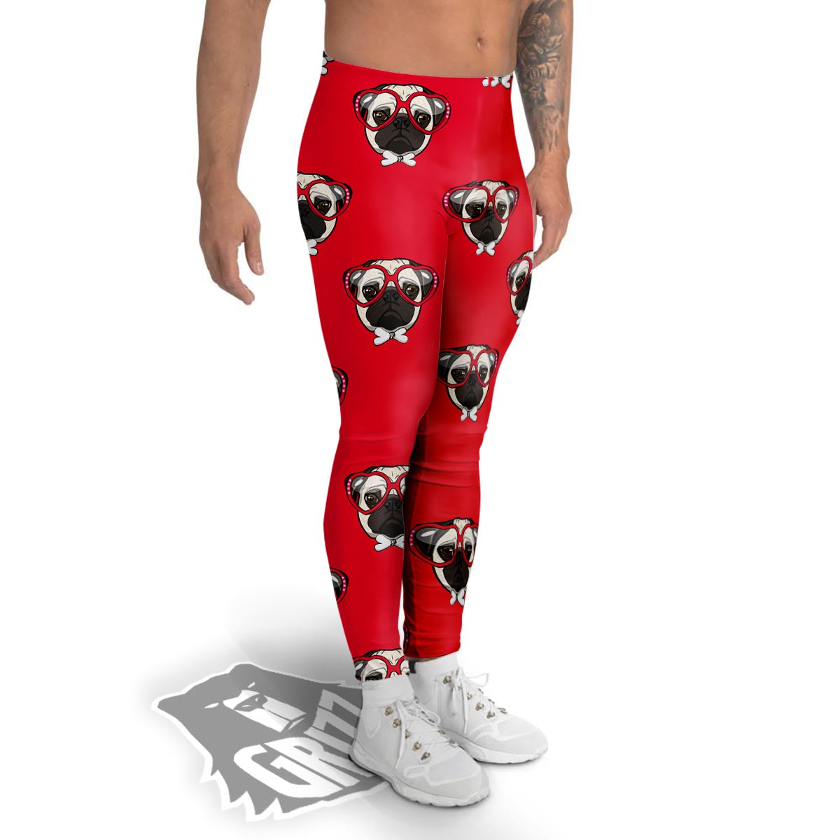 Pug Red Glasses Print Pattern Men's Leggings-grizzshop