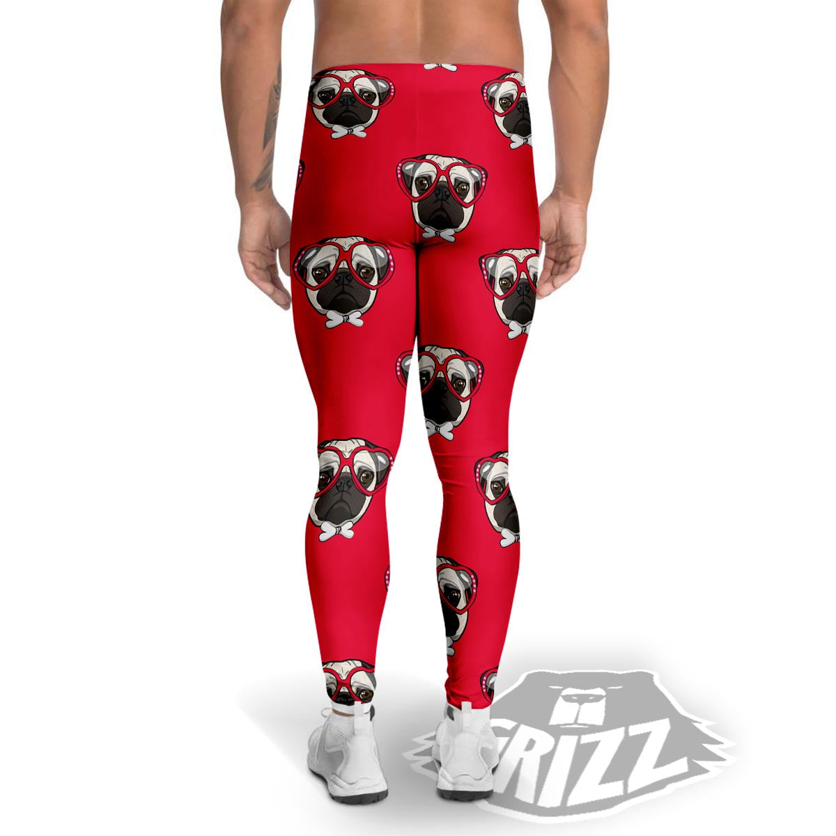 Pug Red Glasses Print Pattern Men's Leggings-grizzshop
