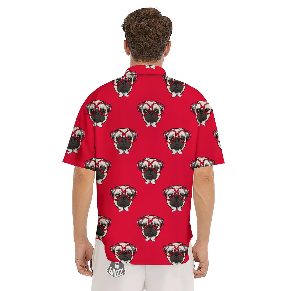 Pug Red Glasses Print Pattern Men's Short Sleeve Shirts-grizzshop