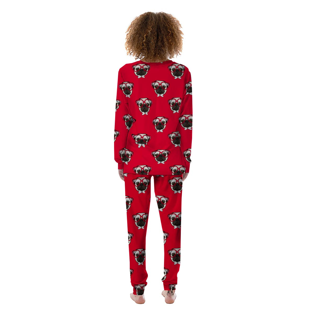 Pug Red Glasses Print Pattern Women's Pajamas-grizzshop