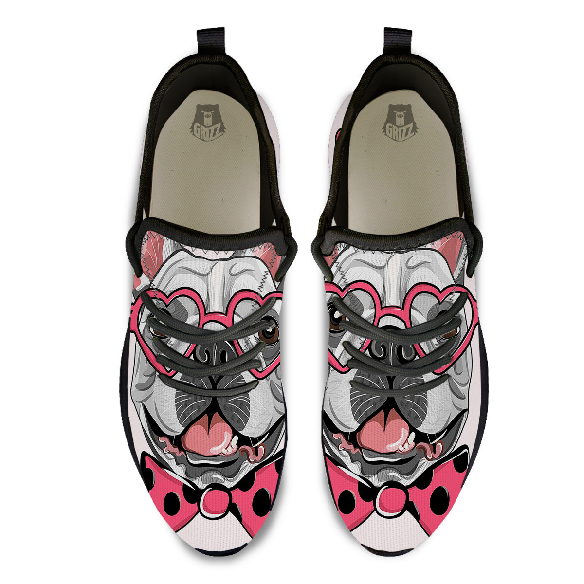 Pug With Glasses Cute Print Cute Black Athletic Shoes-grizzshop