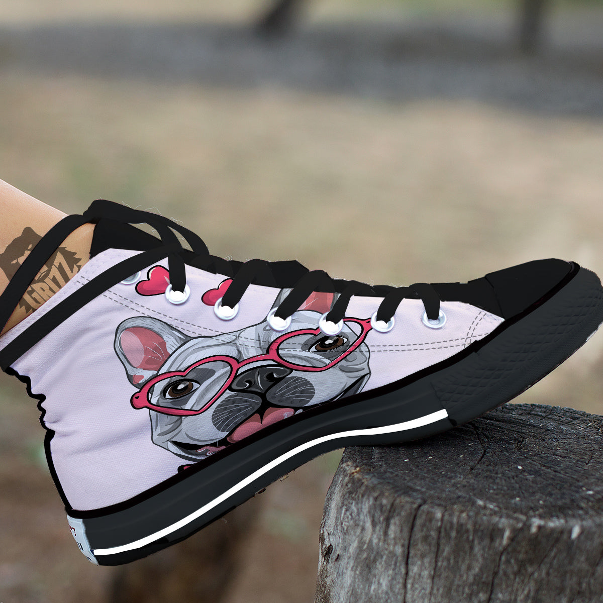Pug With Glasses Cute Print Cute Black High Top Shoes-grizzshop
