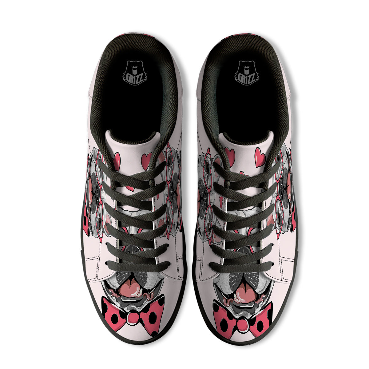 Pug With Glasses Cute Print Cute Black Low Top Sneakers-grizzshop