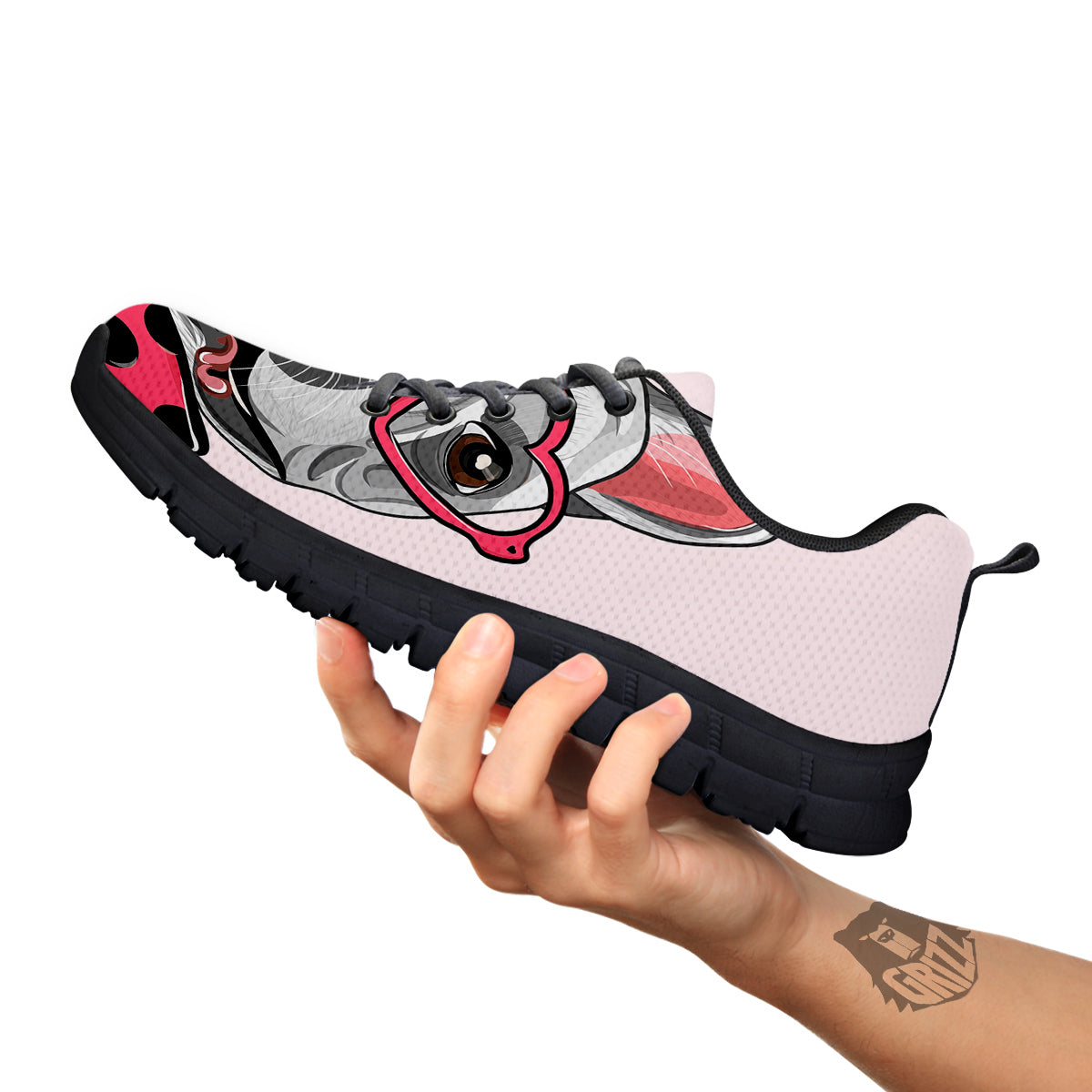Pug With Glasses Cute Print Cute Black Sneaker-grizzshop