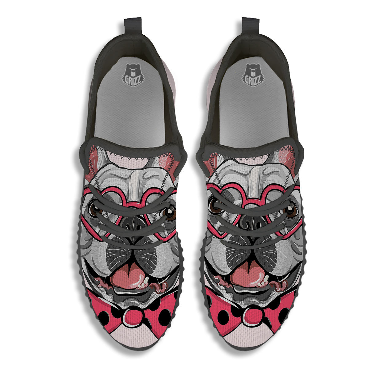 Pug With Glasses Cute Print Cute Black Walking Shoes-grizzshop