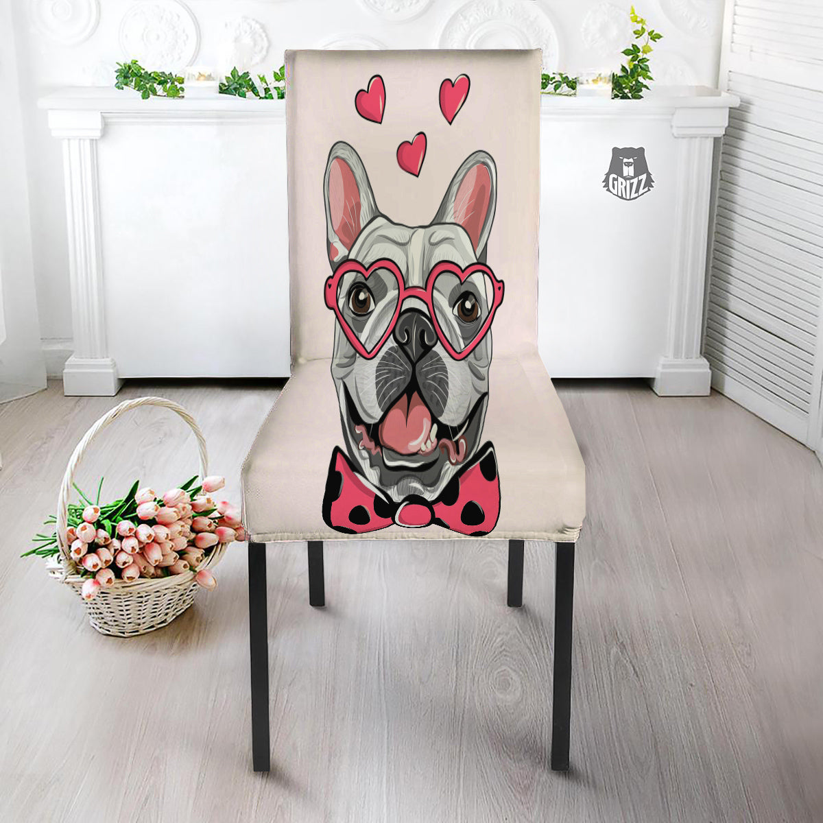 Pug With Glasses Cute Print Cute Dining Chair Slipcover-grizzshop