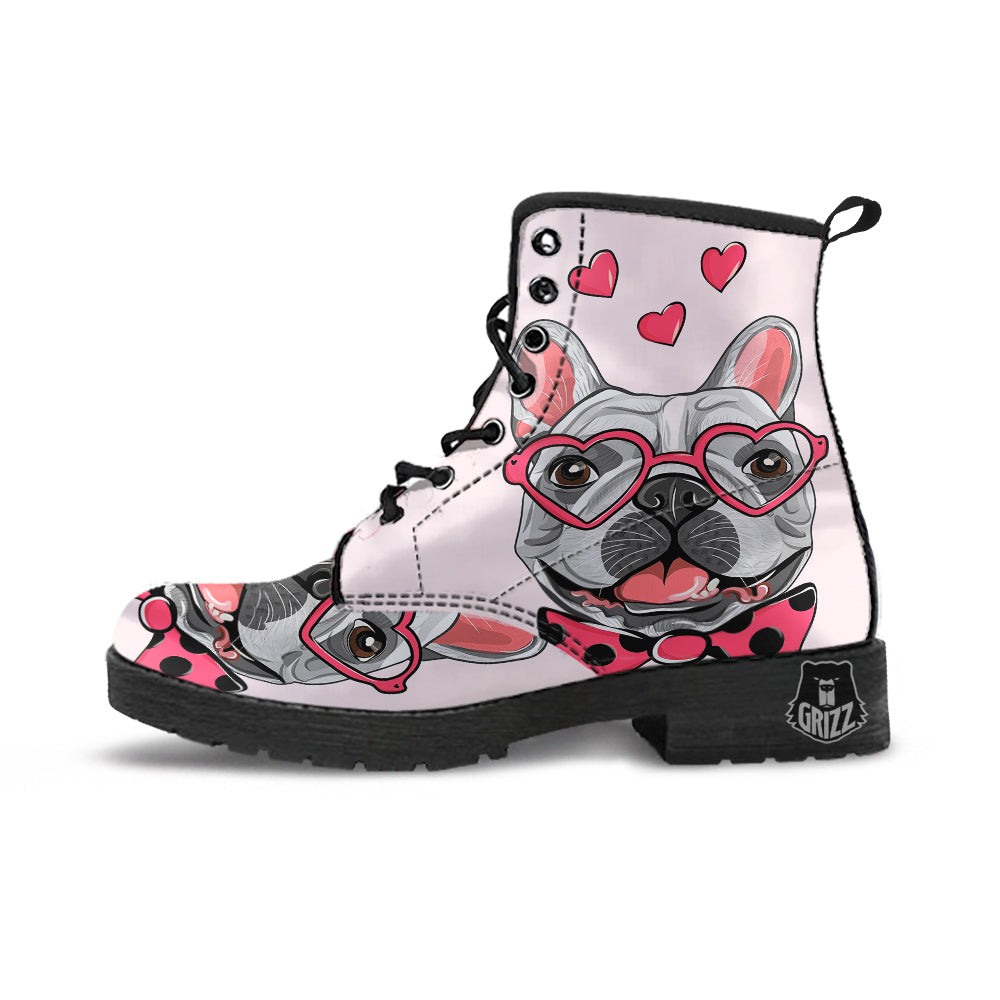 Pug With Glasses Cute Print Cute Leather Boots-grizzshop