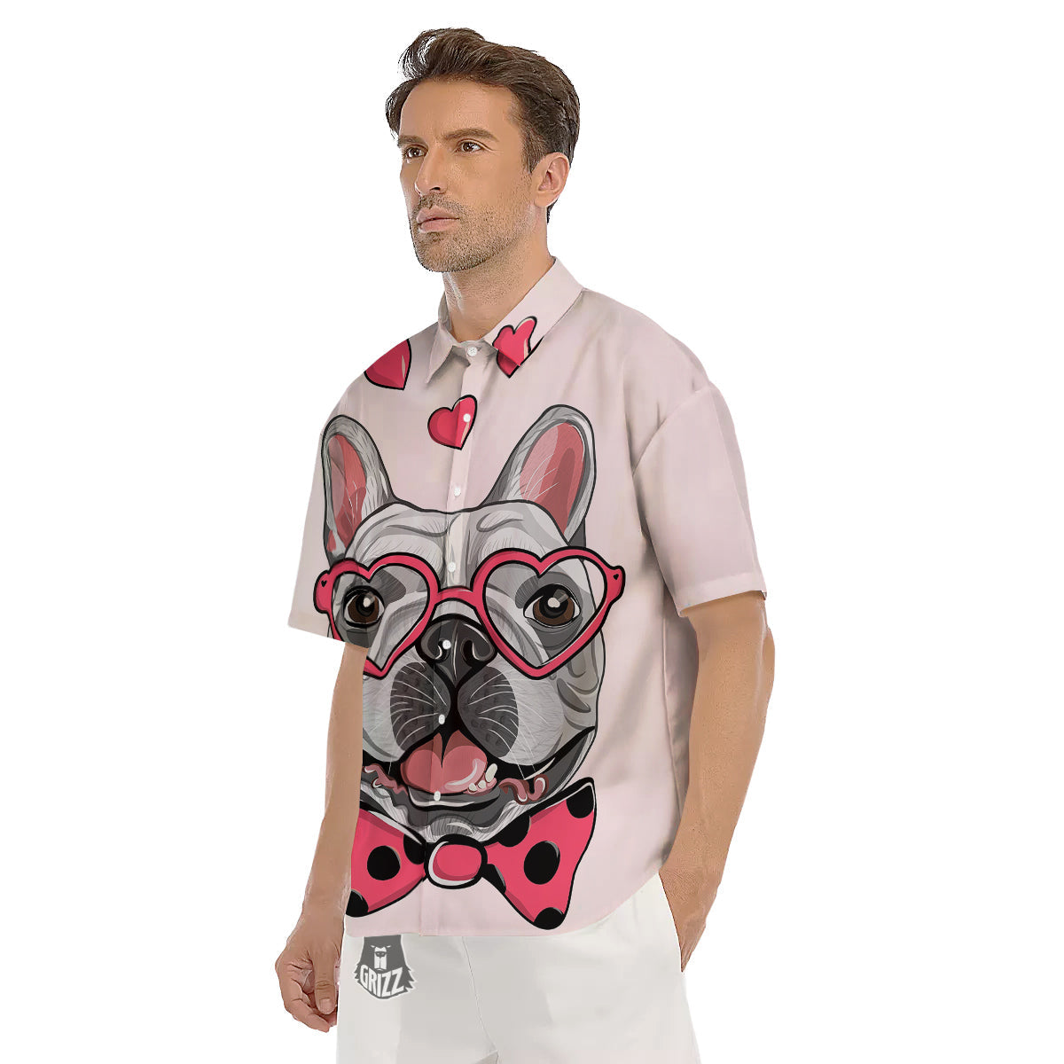 Pug With Glasses Cute Print Cute Men's Short Sleeve Shirts-grizzshop