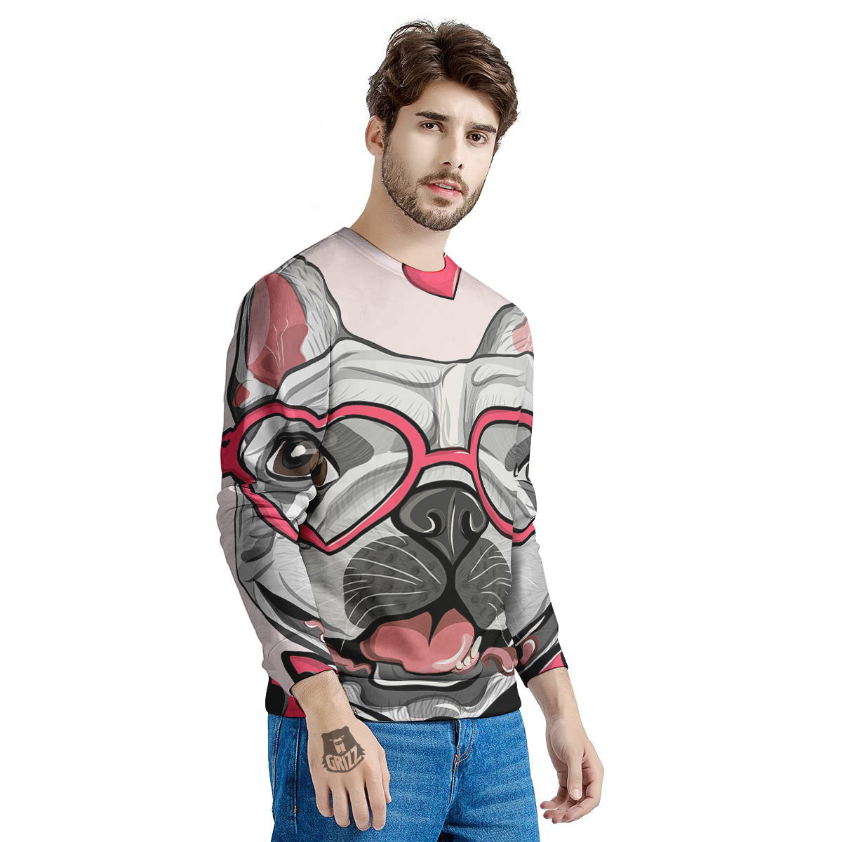 Pug With Glasses Cute Print Cute Men's Sweatshirt-grizzshop