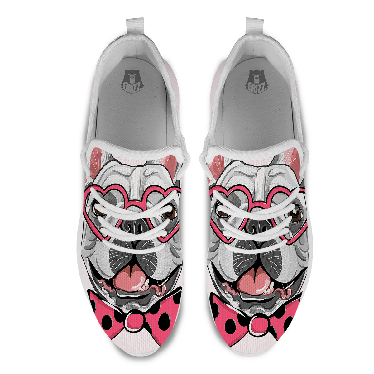 Pug With Glasses Cute Print Cute White Athletic Shoes-grizzshop