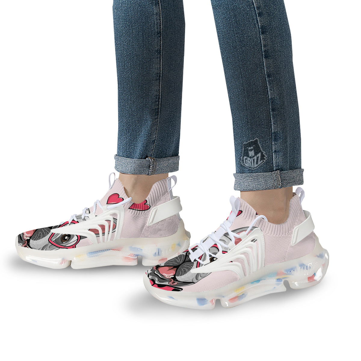 Pug With Glasses Cute Print Cute White Gym Shoes-grizzshop
