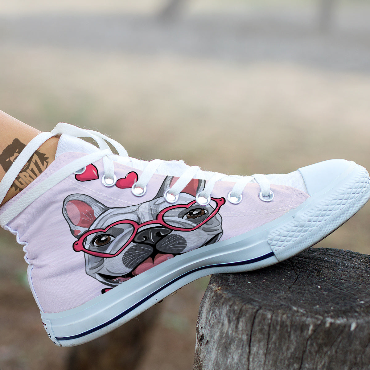 Pug With Glasses Cute Print Cute White High Top Shoes-grizzshop