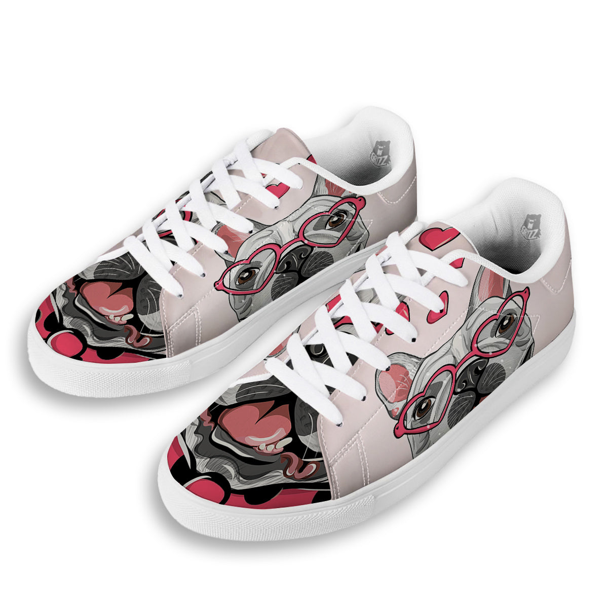 Pug With Glasses Cute Print Cute White Low Top Sneakers-grizzshop