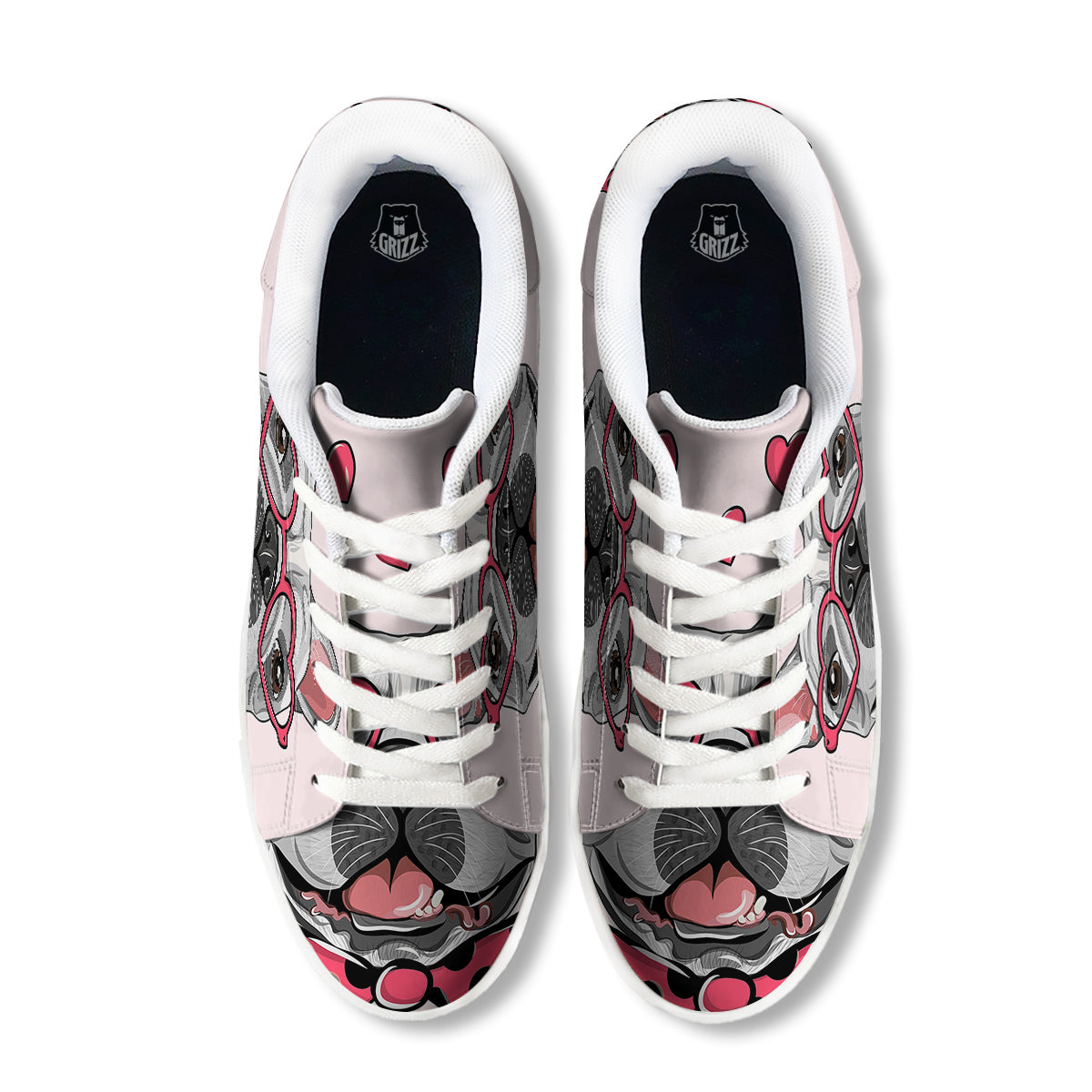 Pug With Glasses Cute Print Cute White Low Top Sneakers-grizzshop