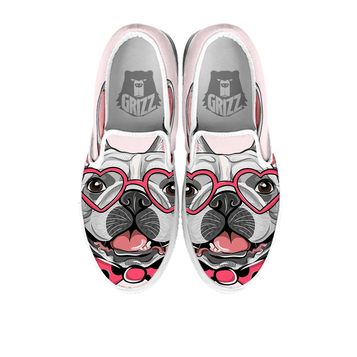 Pug With Glasses Cute Print Cute White Slip On Shoes-grizzshop