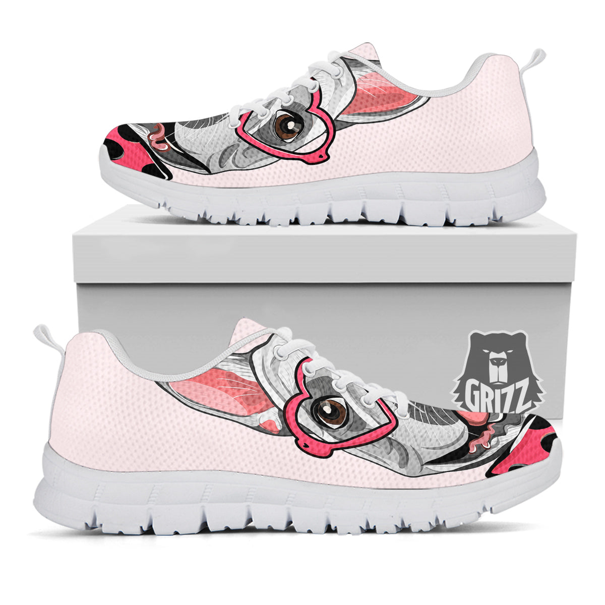 Pug With Glasses Cute Print Cute White Sneaker-grizzshop