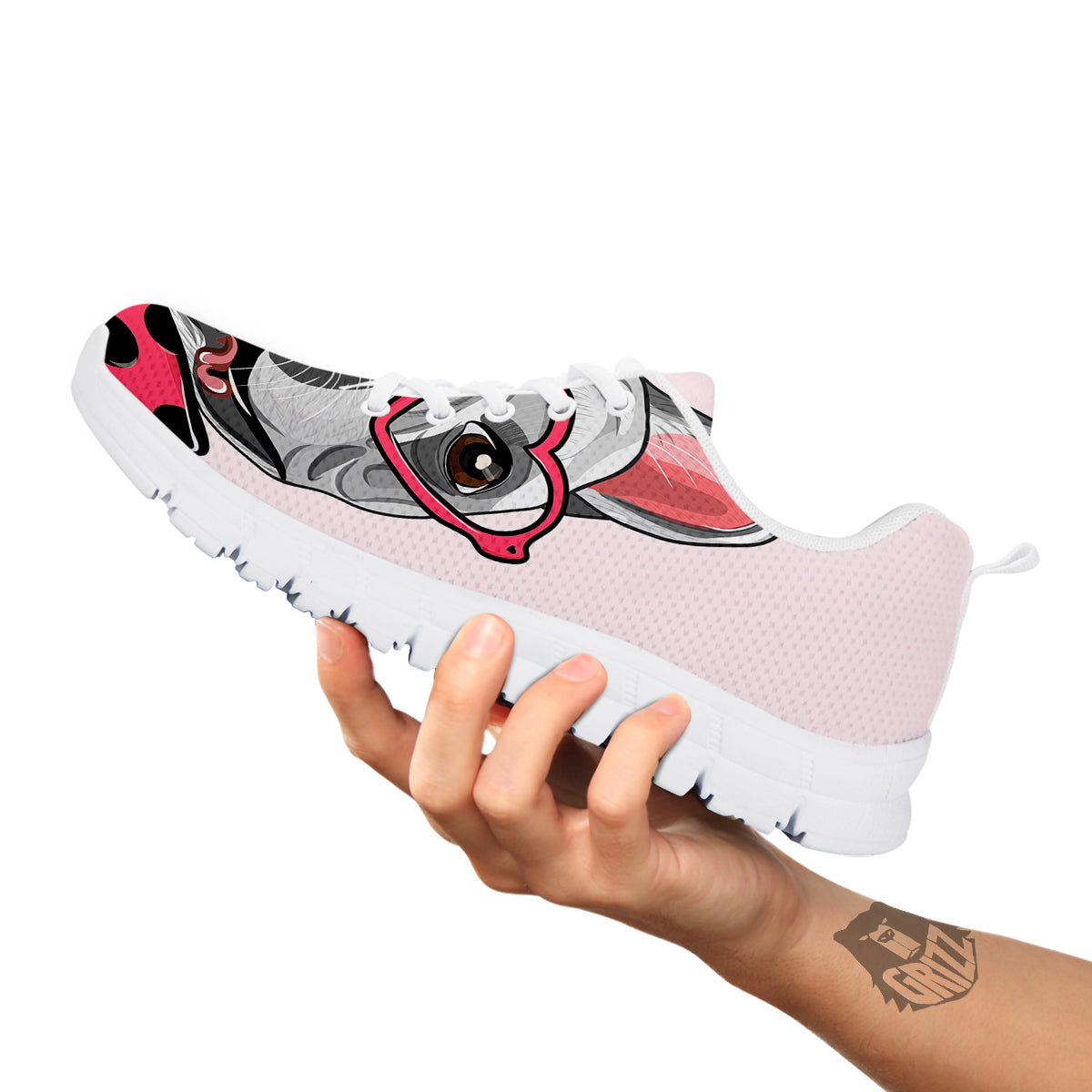 Pug With Glasses Cute Print Cute White Sneaker-grizzshop