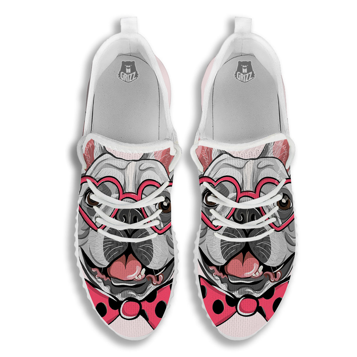 Pug With Glasses Cute Print Cute White Walking Shoes-grizzshop