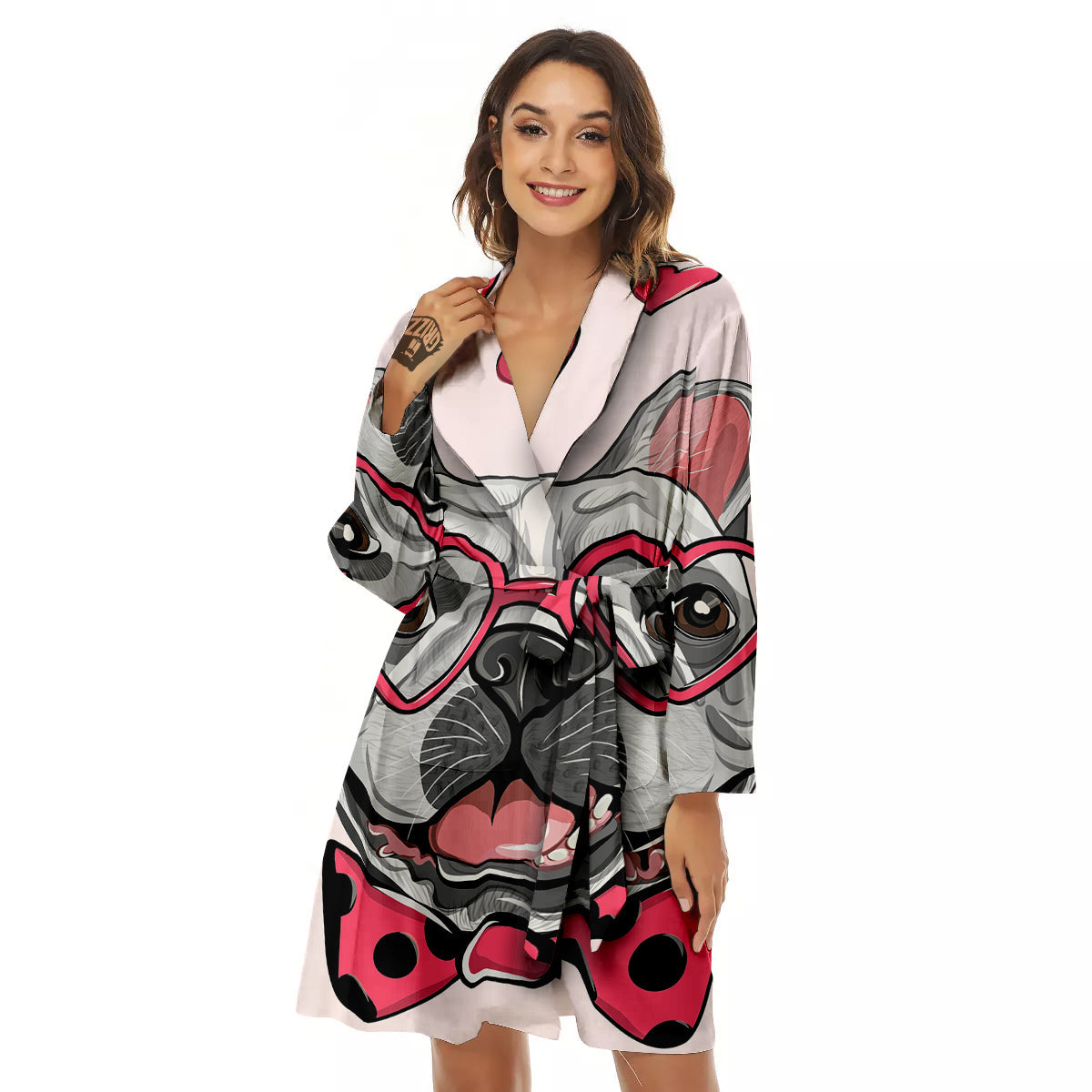 Pug With Glasses Cute Print Cute Women's Robe-grizzshop