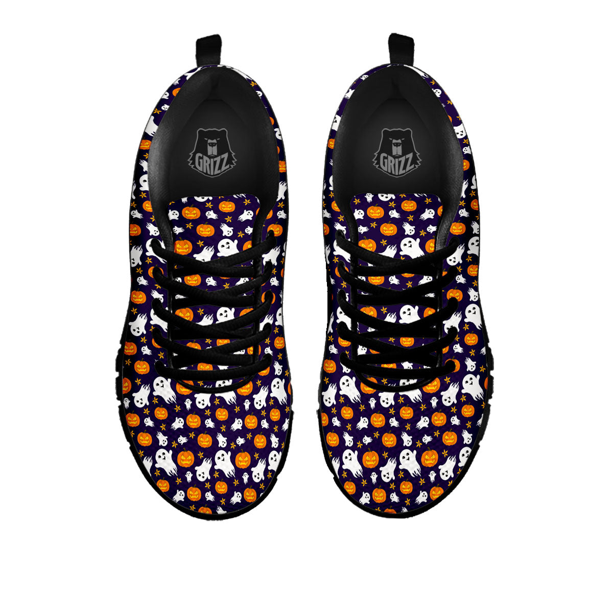 Pumpkin And Ghost Print Pattern Black Sneaker-grizzshop