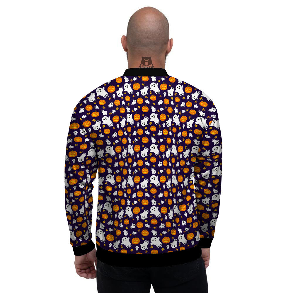 Pumpkin And Ghost Print Pattern Men's Bomber Jacket-grizzshop